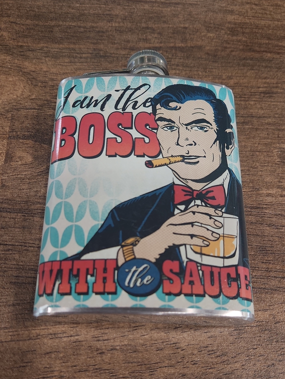 Retro 'I Am The Boss' Stainless Hip Flask - Blue & Red Pop Art